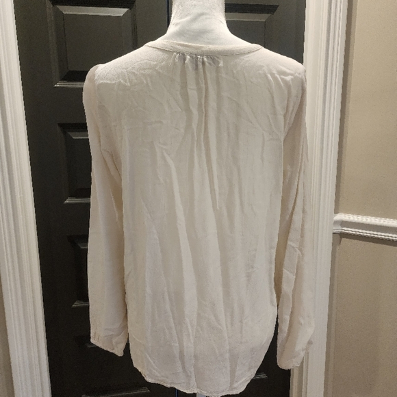 LOFT White Lace V-Neck Long Sleeve Blouse - Picture 2 of 3